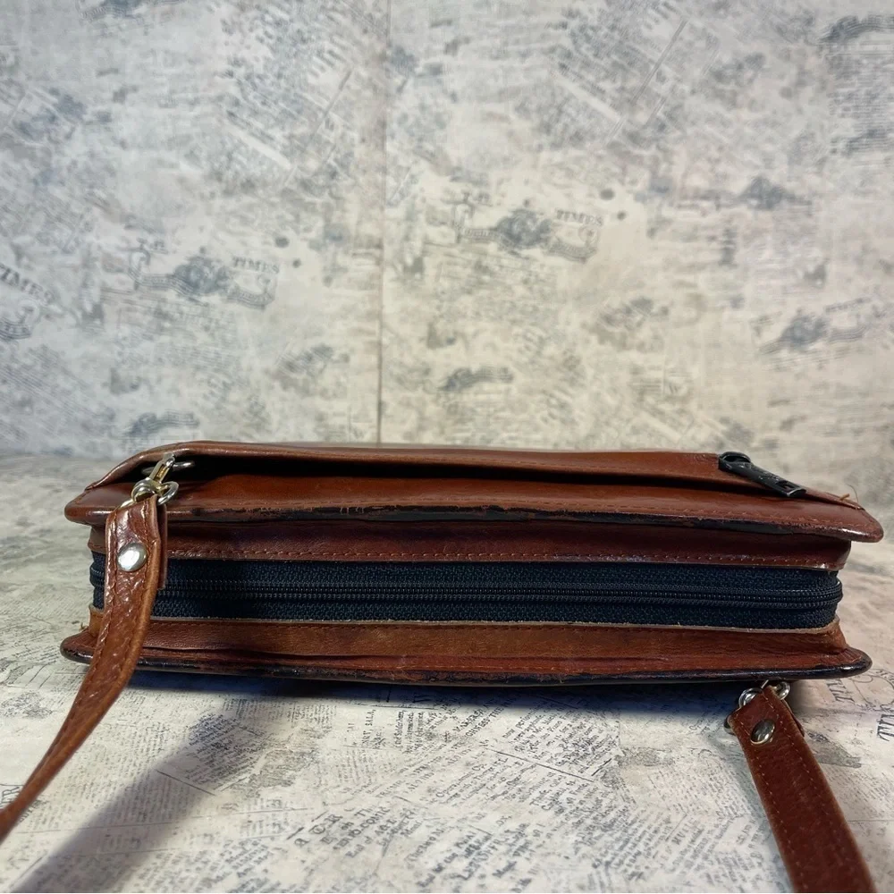 Vintage Scully Brown Leather 3-Ring Binder Planner Organizer Zip Portfolio